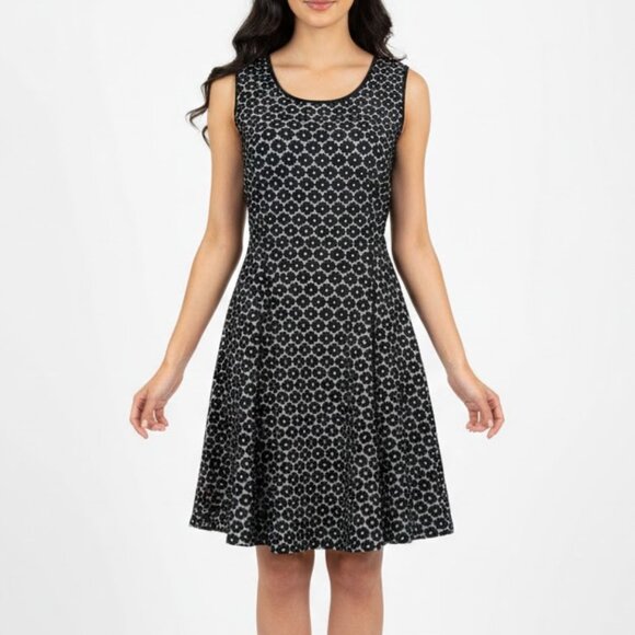 Enfocus Studio Black & White Geometric Lace Fit and Flare Dress Size 12 - Picture 1 of 11